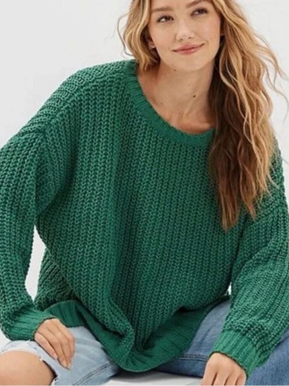 American Eagle Outfitters Kelly Green Oversized Knit Sweater